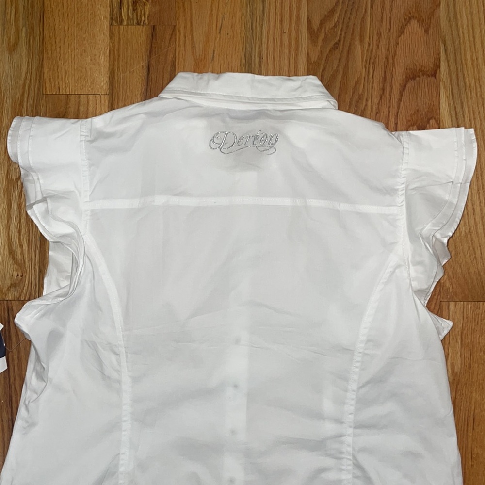 NEW Dereon White Stretch Poplin Snap down shirt ruffle sleeve PLUS 1X - Picture 14 of 15